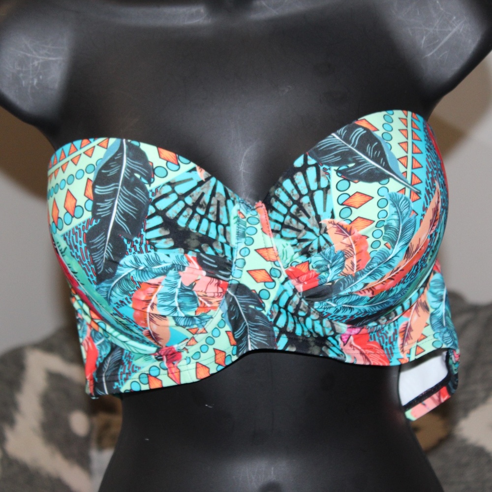 Pour Moi Turquoise Multi Soleil Longline Bikini Swim.  Sz. 38DD